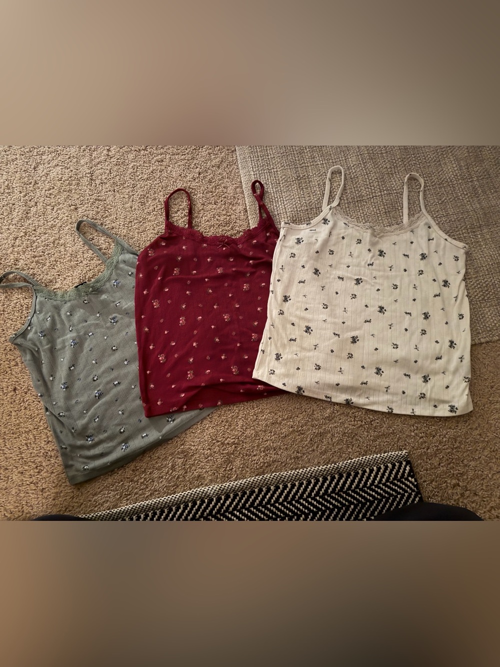wild fable Floral-Print Ribbed Tank Tops in Cream, Burgundy, and Sage